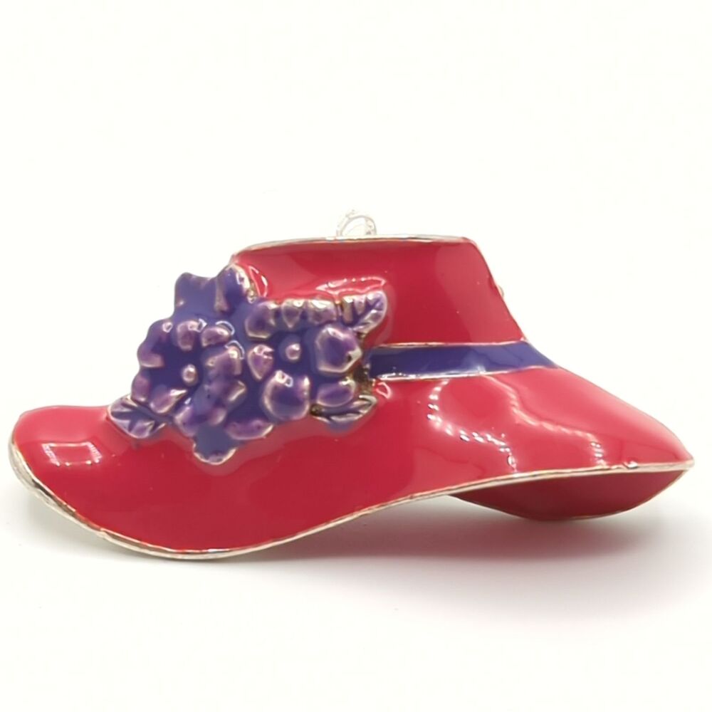 Vintage Red Hat Society Pin Brooch – Convertible Pendant - Silver-tone - 2 in